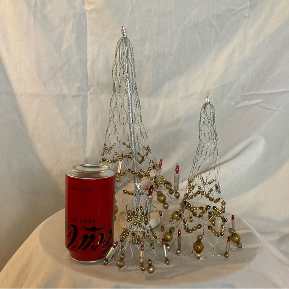 Antique mercury glass bead Christmas decorations mesh wire set 3 trees bells - Picture 7 of 9